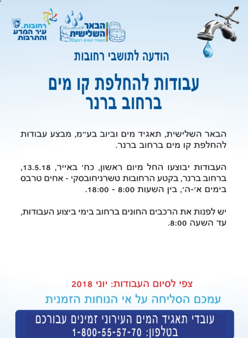 עבודות להחלפת קו מים ברחוב ברנר