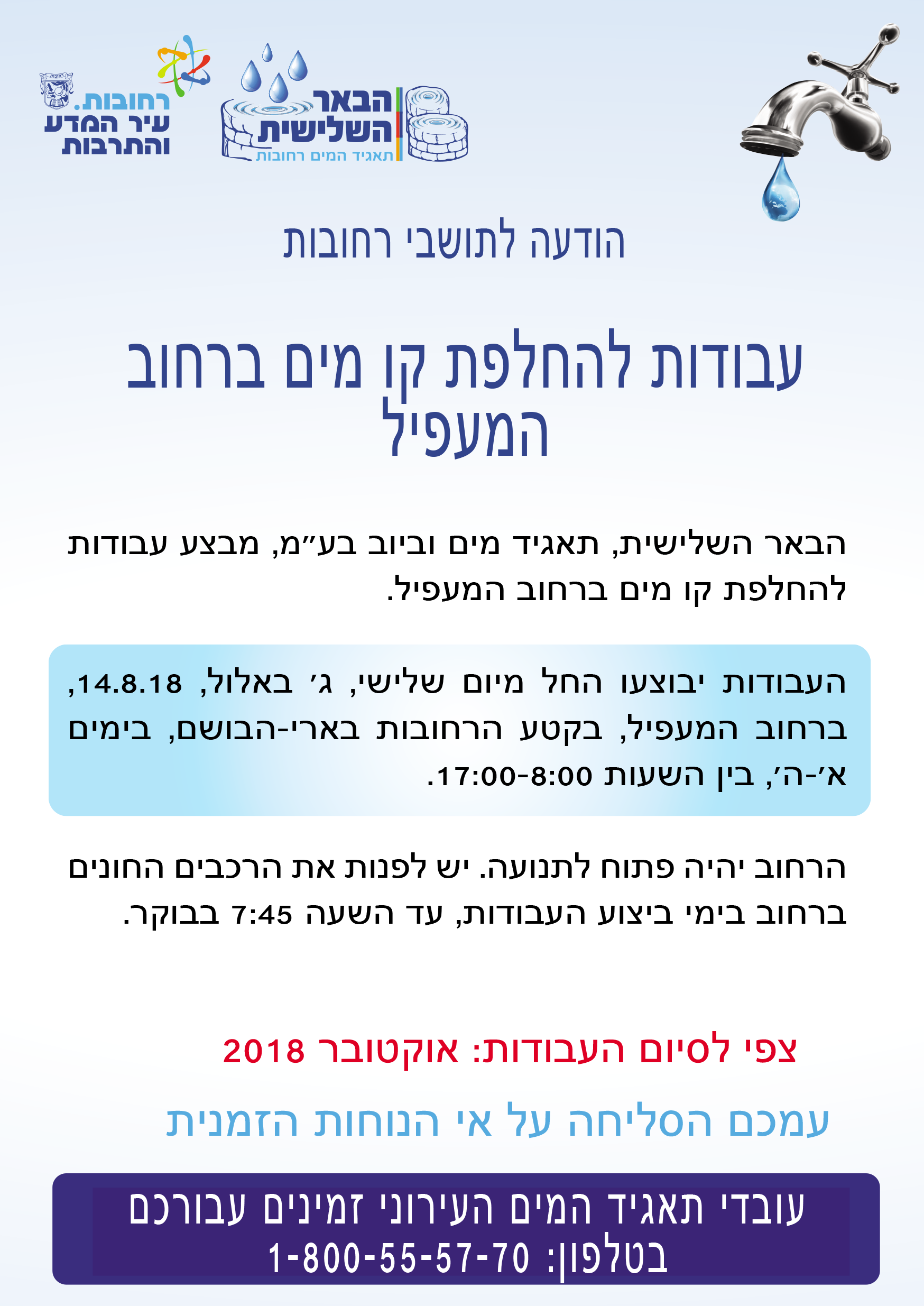 עבודות להחלפת מים ברחוב המעפיל